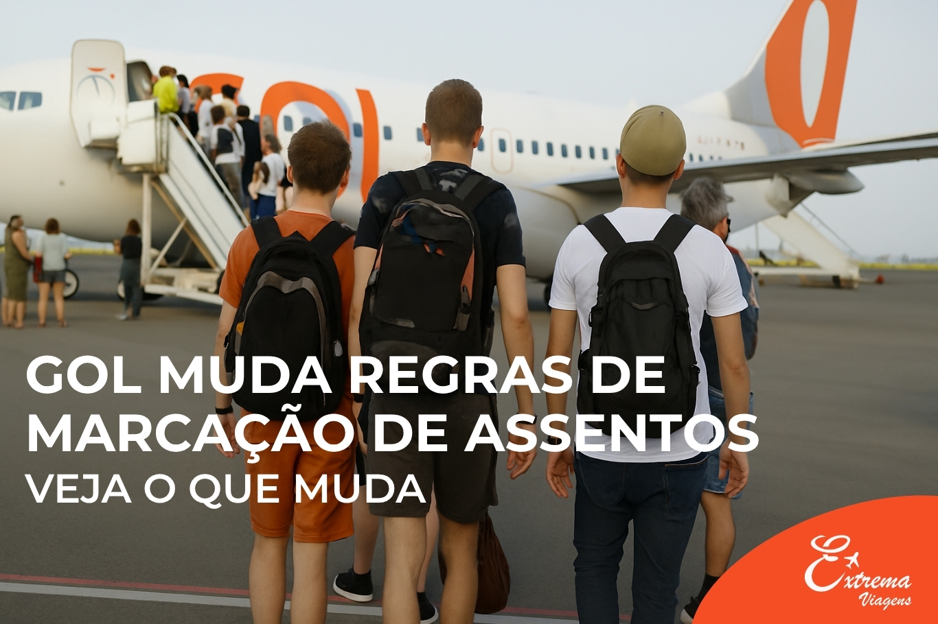 Passageiros em fila para embarque na GOL com foco na marcação de assentos